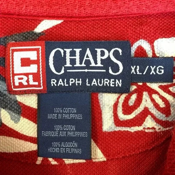 Ralph Lauren Chaps Vintage Hawaiian Short Sleeve Knit Polo Shirt XL Red Cotton - Picture 13 of 13